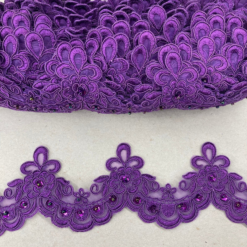 Beaded Lace Trimming Embroidered on 100% Polyester Organza | Lace USA - 95456N-BP