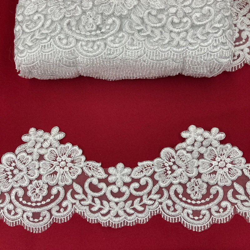 Corded Lace Trimming Embroidered on 100% Polyester Net Mesh | Lace USA - 95365W/1