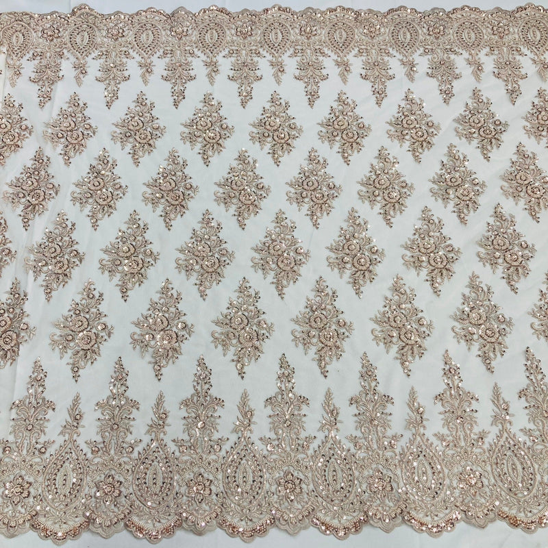 Beaded Lace Fabric Embroidered on 100% Polyester Net Mesh | Lace USA - GD-787