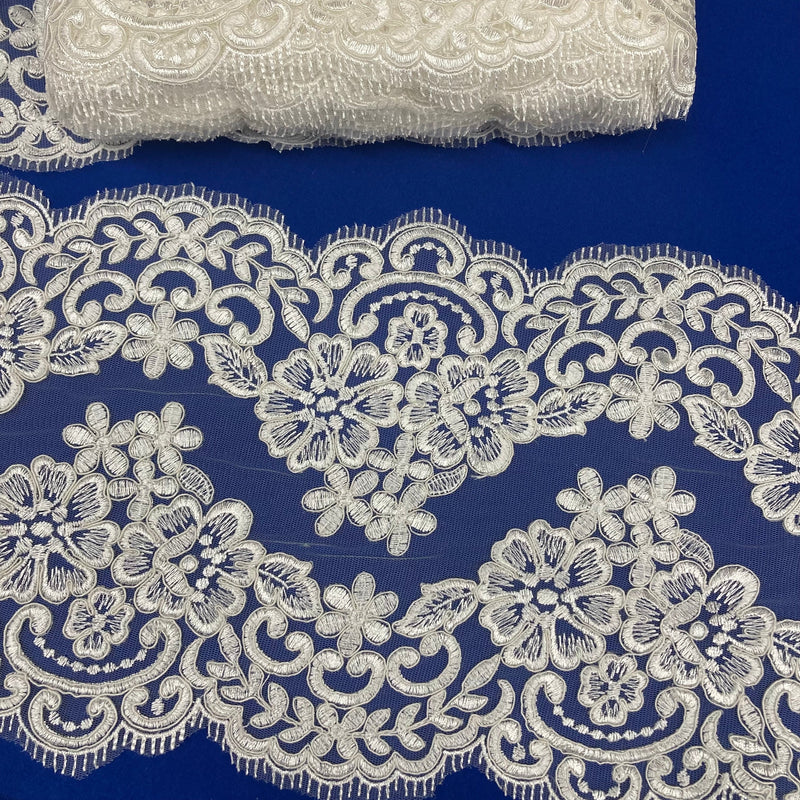 Corded Double Sided Lace Trimming Embroidered on 100% Polyester Net Mesh | Lace USA - 95365W/2