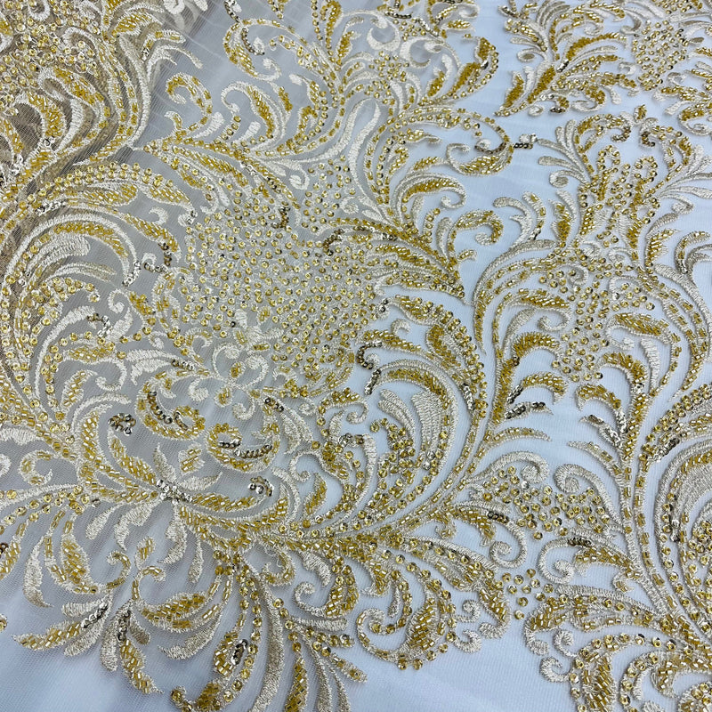 Beaded Lace Fabric Embroidered on 100% Polyester Net Mesh | Lace USA - GD-13267