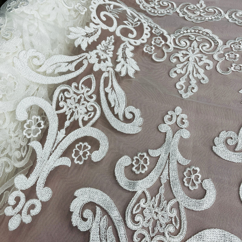 Corded Bridal Lace Fabric Embroidered on 100% Polyester Net Mesh | Lace USA - 97068W