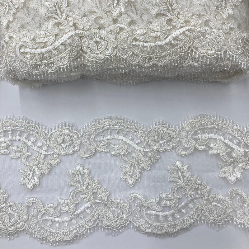 Corded Double Sided Lace Trimming Embroidered on 100% Polyester Net Mesh | Lace USA - 95375W/2