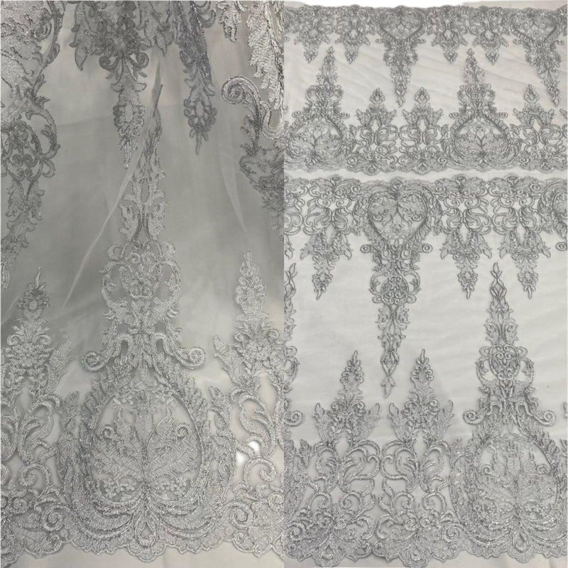 Corded Bridal Lace Fabric Embroidered on 100% Polyester Net Mesh || Spandex Palace