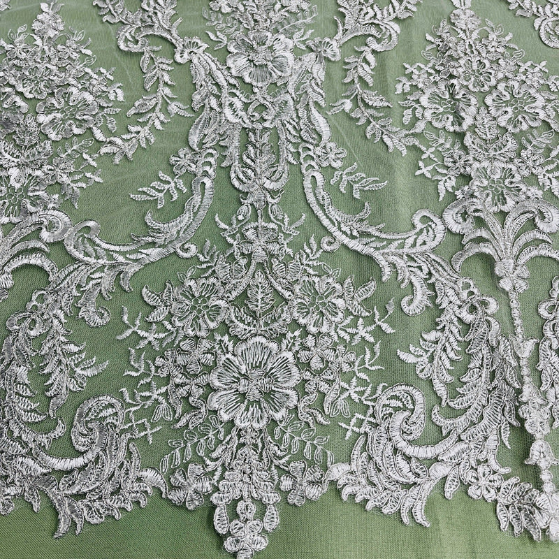 Corded Bridal Lace Fabric Embroidered on 100% Polyester Net Mesh | Lace USA - 97136W