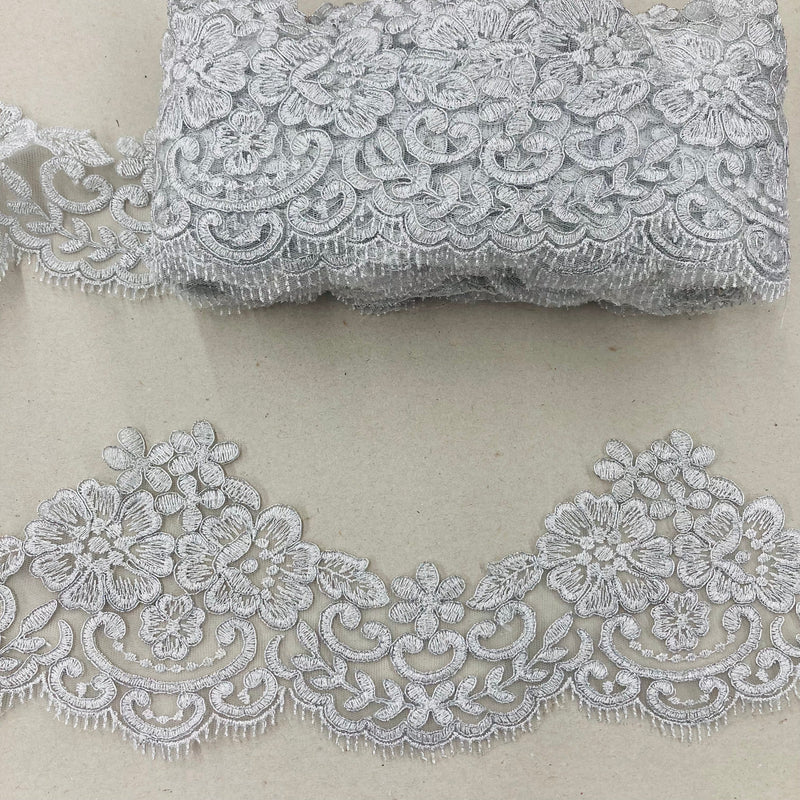 Corded Lace Trimming Embroidered on 100% Polyester Net Mesh | Lace USA - 95365W/1