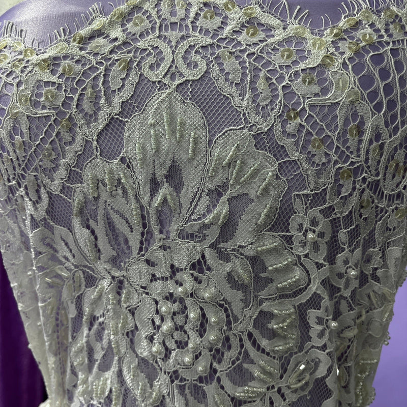 Beaded Chantilly Embroidered Lace Fabric with Eyelash Scallop | Spandex Palace - GD-316