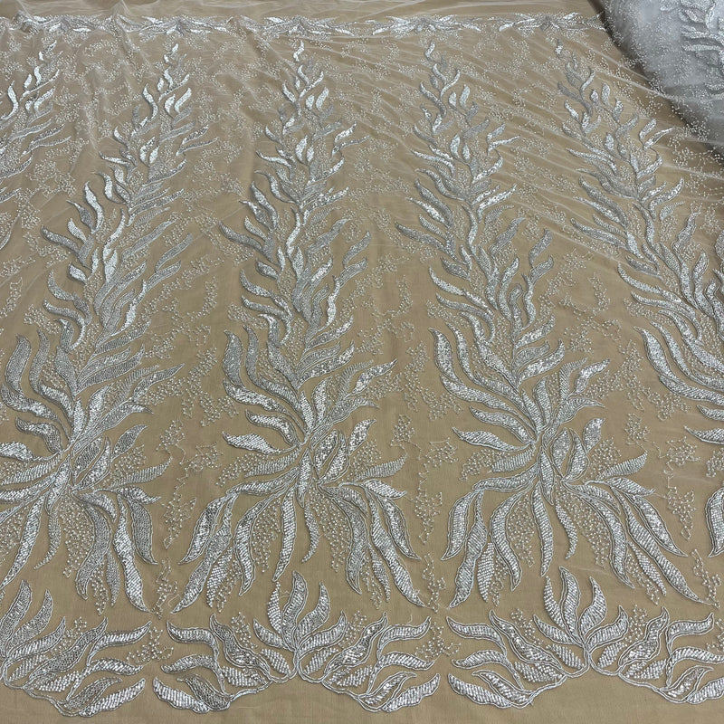 Beaded & Corded Bridal Lace Fabric Embroidered on 100% Polyester Net Mesh | Lace USA - GD-12621