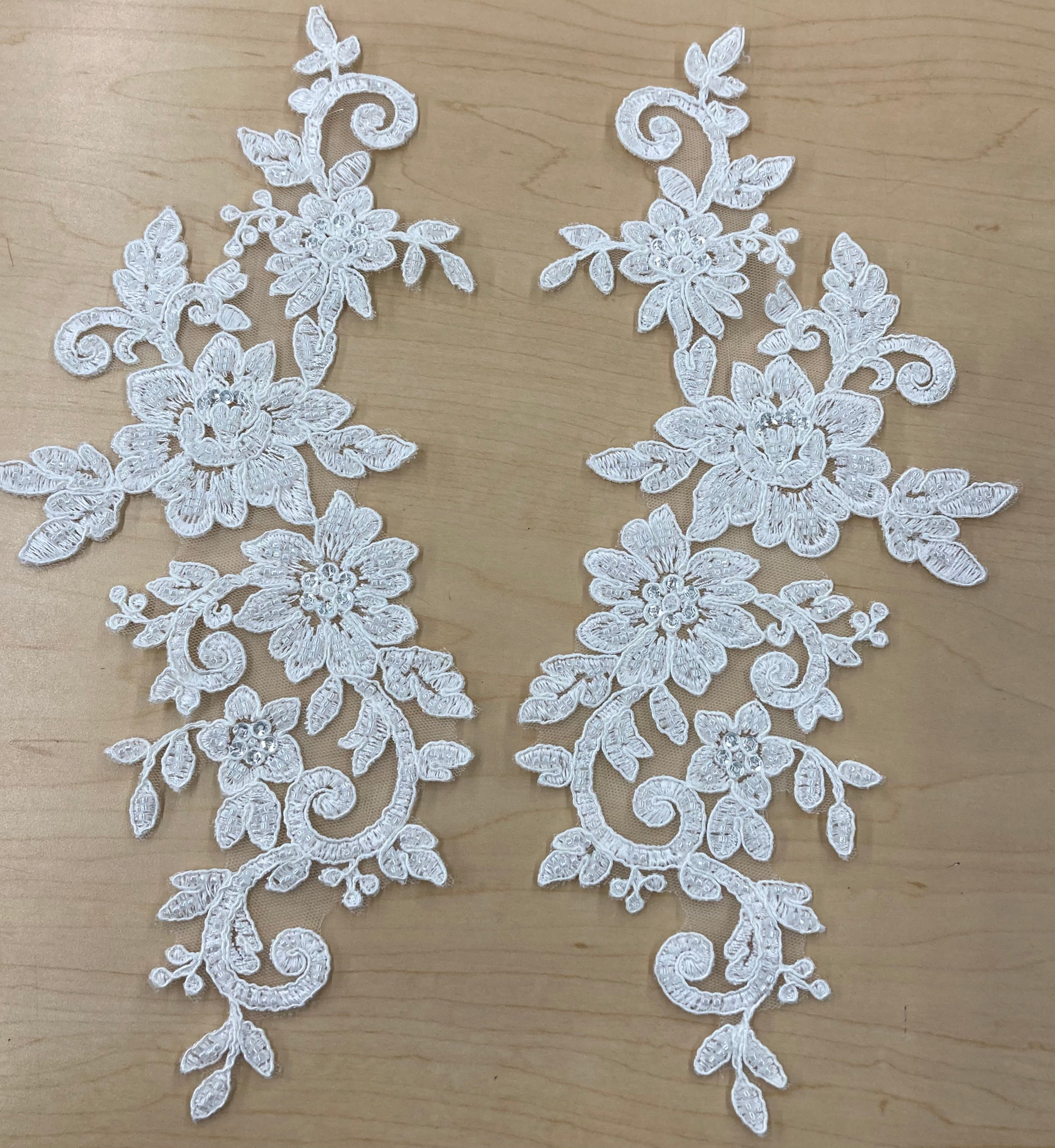 Beaded & Corded Floral Lace Applique Embroidered on 100% Polyester Net Mesh | Lace USA - 96440W-HB