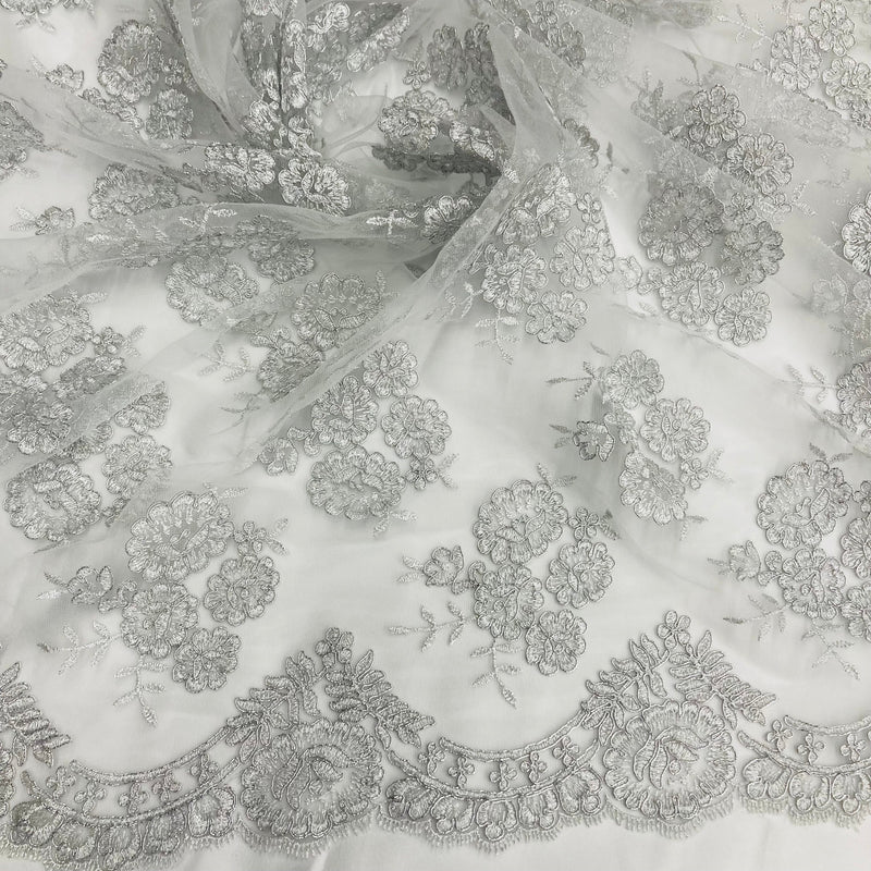 Corded Bridal Lace Fabric Embroidered on 100% Polyester Net Mesh | Lace USA - 95412W