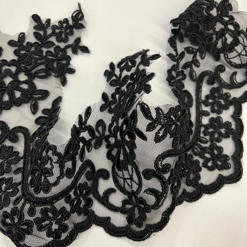 Corded Lace Trimming Embroidered on 100% Polyester Net Mesh | Lace USA - 96216W