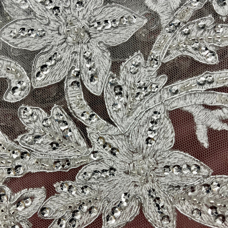 Beaded & Corded Bridal Fabric Lace Embroidered on 100% Polyester Net Mesh | Lace USA - 97219W-HB