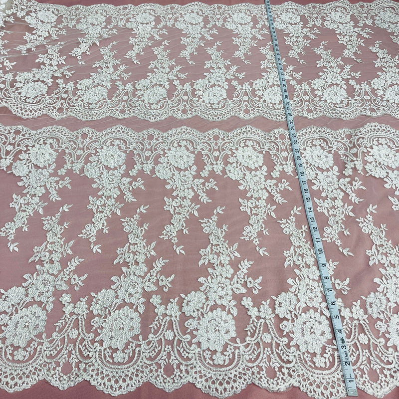 Corded Bridal Lace Fabric Embroidered on 100% Polyester Net Mesh | Lace USA - 96874W