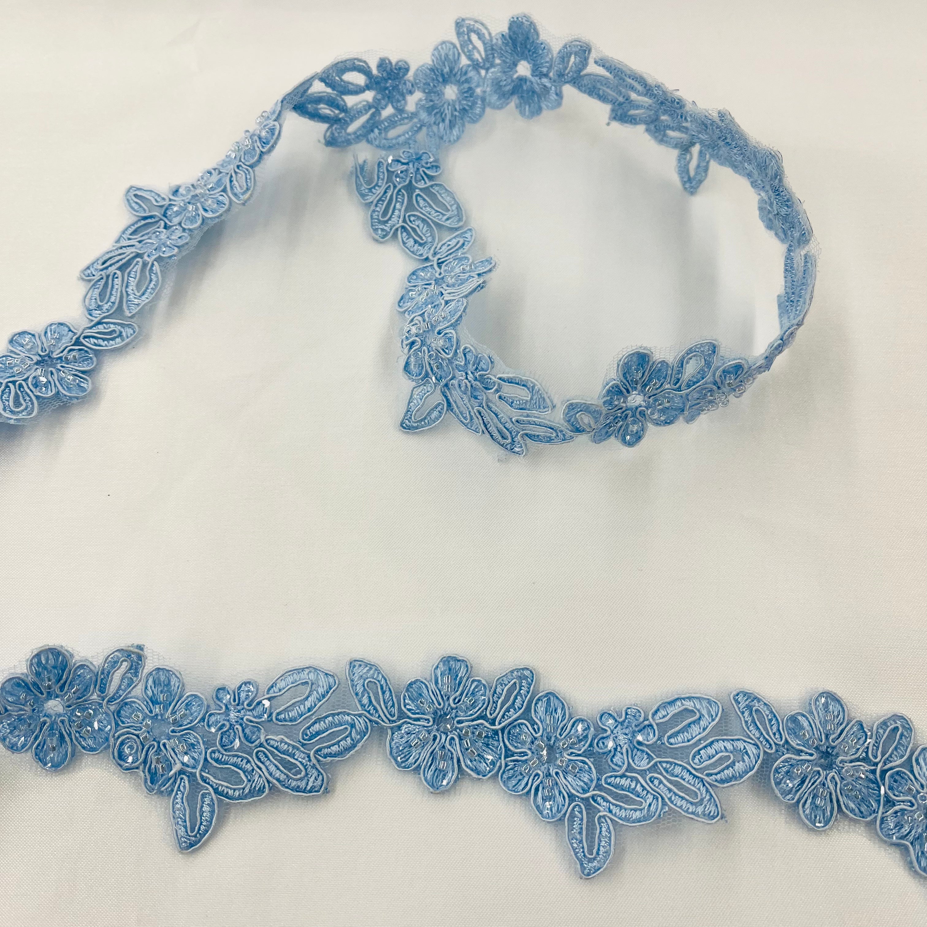 Beaded & Corded Lace Trimming Embroidered on 100% Polyester Net | Lace USA - 96277W-BP