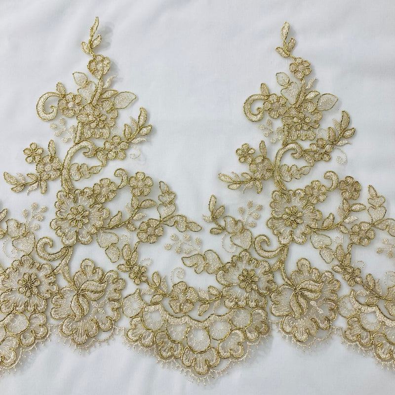 Corded Lace Trimming Embroidered on 100% Polyester Net Mesh | Lace USA - 73001W/1