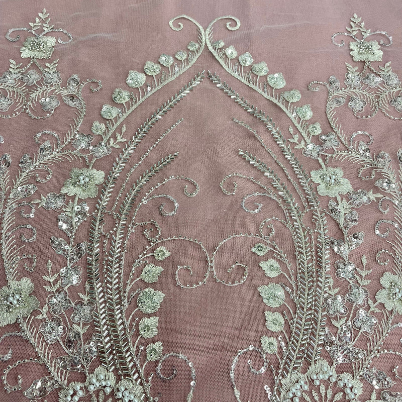 Beaded Lace Fabric Embroidered on 100% Polyester Net Mesh | Lace USA - GD-220702