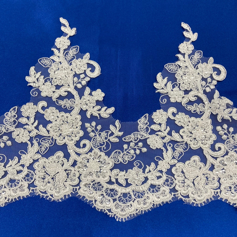 Beaded & Corded Lace Trimming Embroidered on 100% Polyester Net Mesh | Lace USA - 73001W-HB