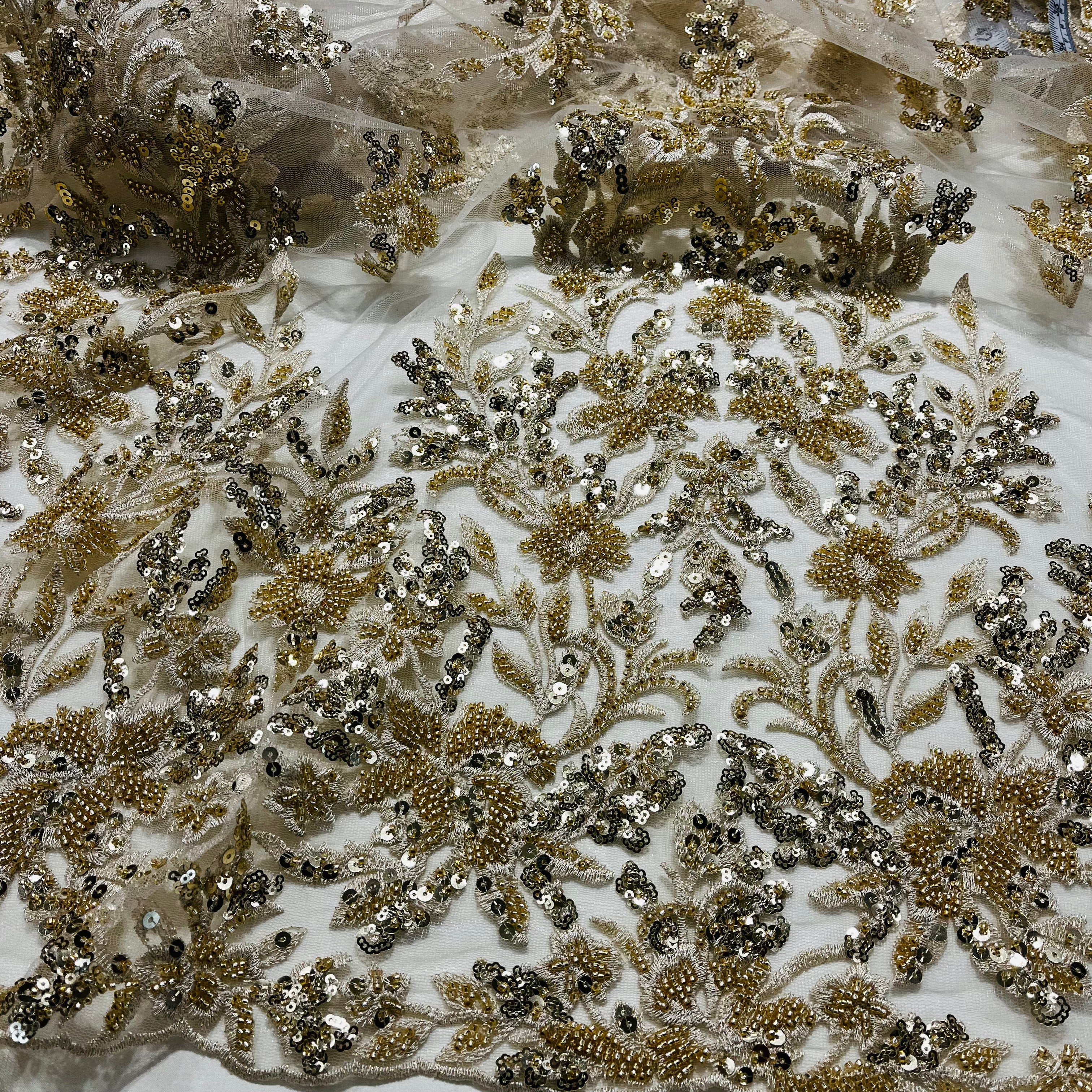 Beaded Lace Fabric Embroidered on 100% Polyester Net Mesh | Spandex Palace