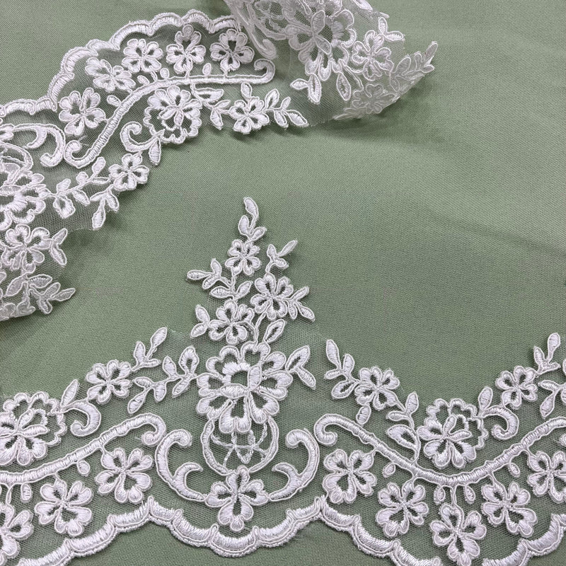 Corded Lace Trimming Embroidered on 100% Polyester Net Mesh | Lace USA - 96216W