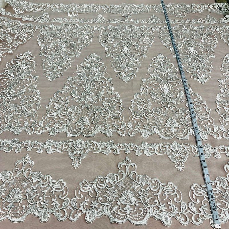 Corded Bridal Lace Fabric Embroidered on 100% Polyester Net Mesh | Lace USA - 97070W