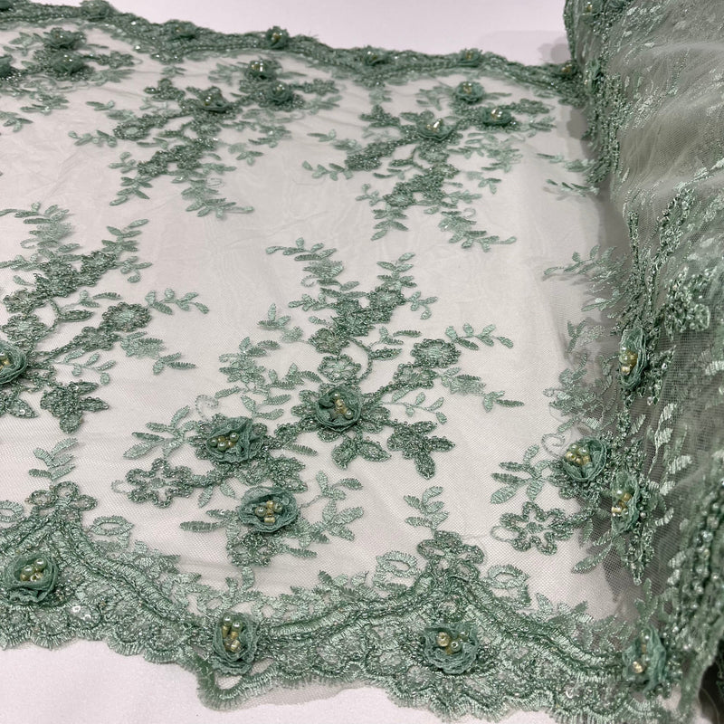 Beaded Double Sided 3D Floral Lace Trimming Embroidered on 100% Polyester Net Mesh | Lace USA - GD-733