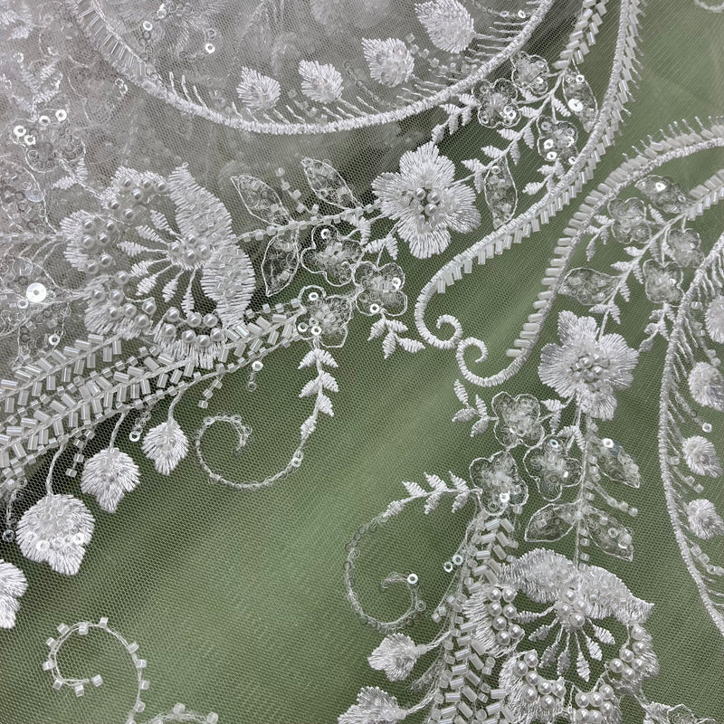 Beaded Lace Fabric Embroidered on 100% Polyester Net Mesh | Lace USA - GD-220702