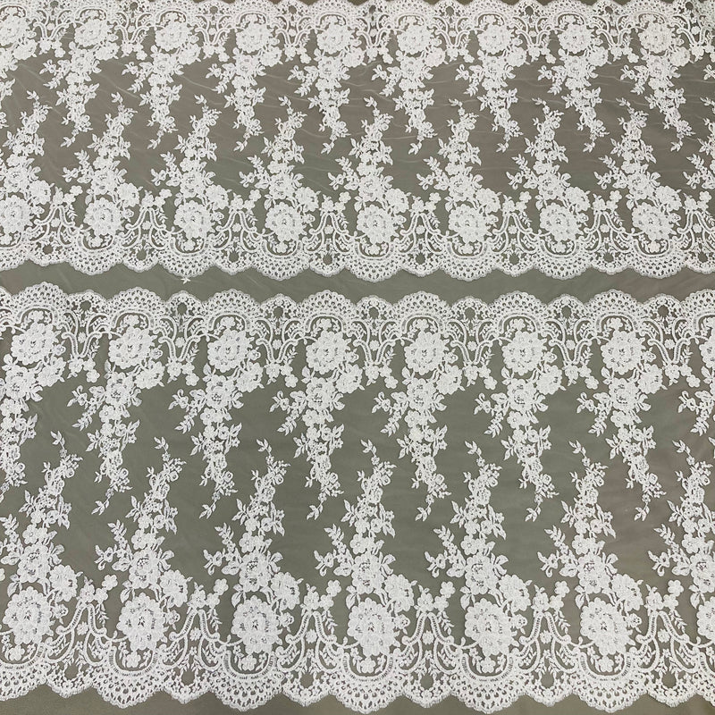 Beaded & Corded Bridal Lace Fabric Embroidered on 100% Polyester Net Mesh | Lace USA - 96874W-HB