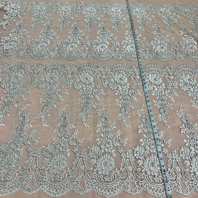 Corded Bridal Lace Fabric Embroidered on 100% Polyester Net Mesh | Lace USA - 96874W