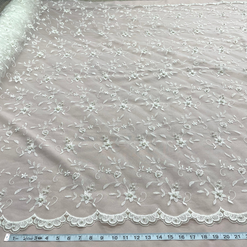 Beaded Lace Fabric Embroidered on 100% Polyester Net Mesh | Lace USA - 71014W-NB