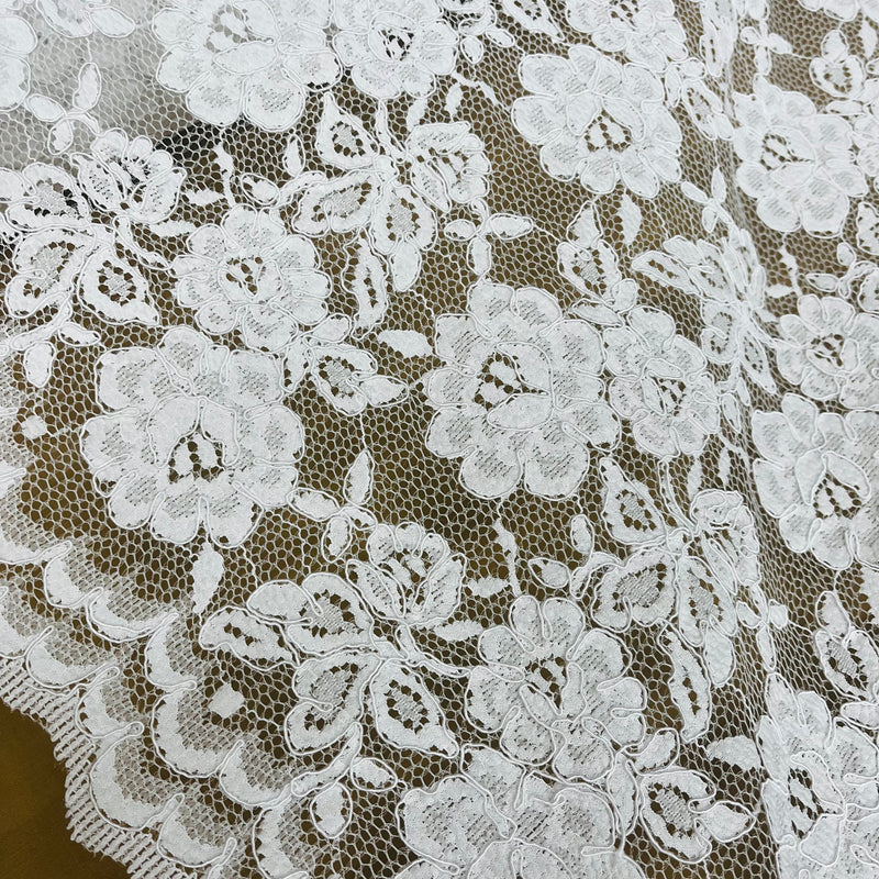 Corded Bridal Lace Fabric Embroidered on 100% Polyester Net Mesh | Lace USA - 96028W