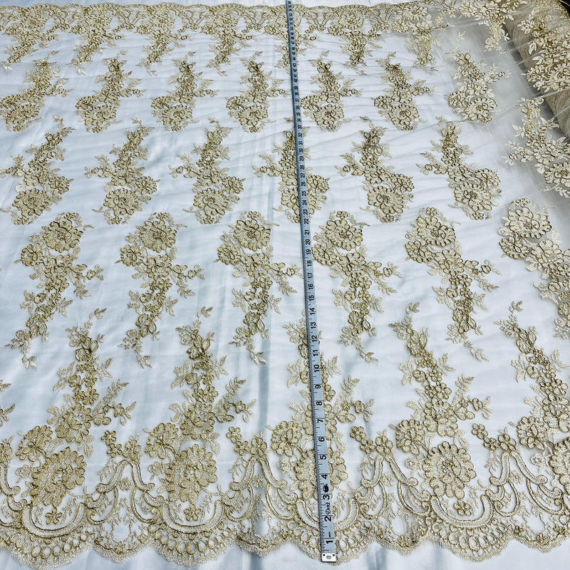 Corded Bridal Lace Fabric Embroidered on 100% Polyester Net Mesh | Lace USA - 96989W