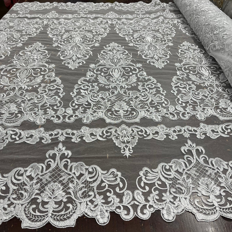 Corded Bridal Lace Fabric Embroidered on 100% Polyester Net Mesh | Lace USA - 97070W