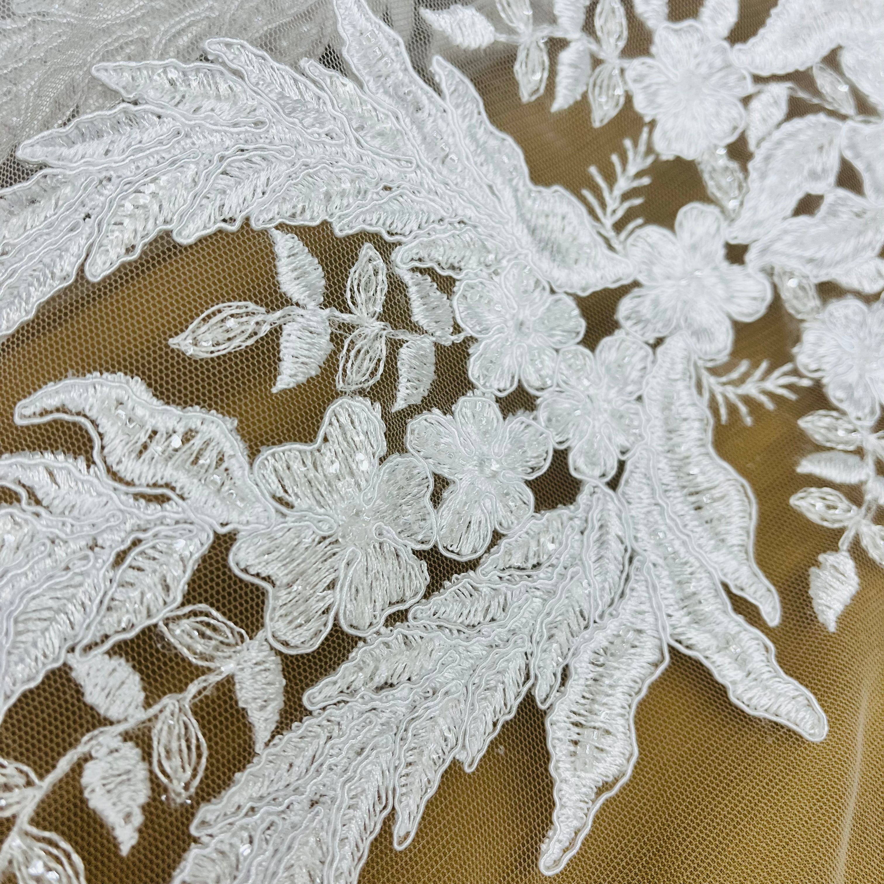 Exquisite Bridal Elegance: Beaded & Corded Embroidered Lace Fabric | Lace USA - 97221W-HB