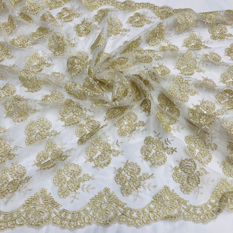 Corded Bridal Lace Fabric Embroidered on 100% Polyester Net Mesh | Lace USA - 95412W