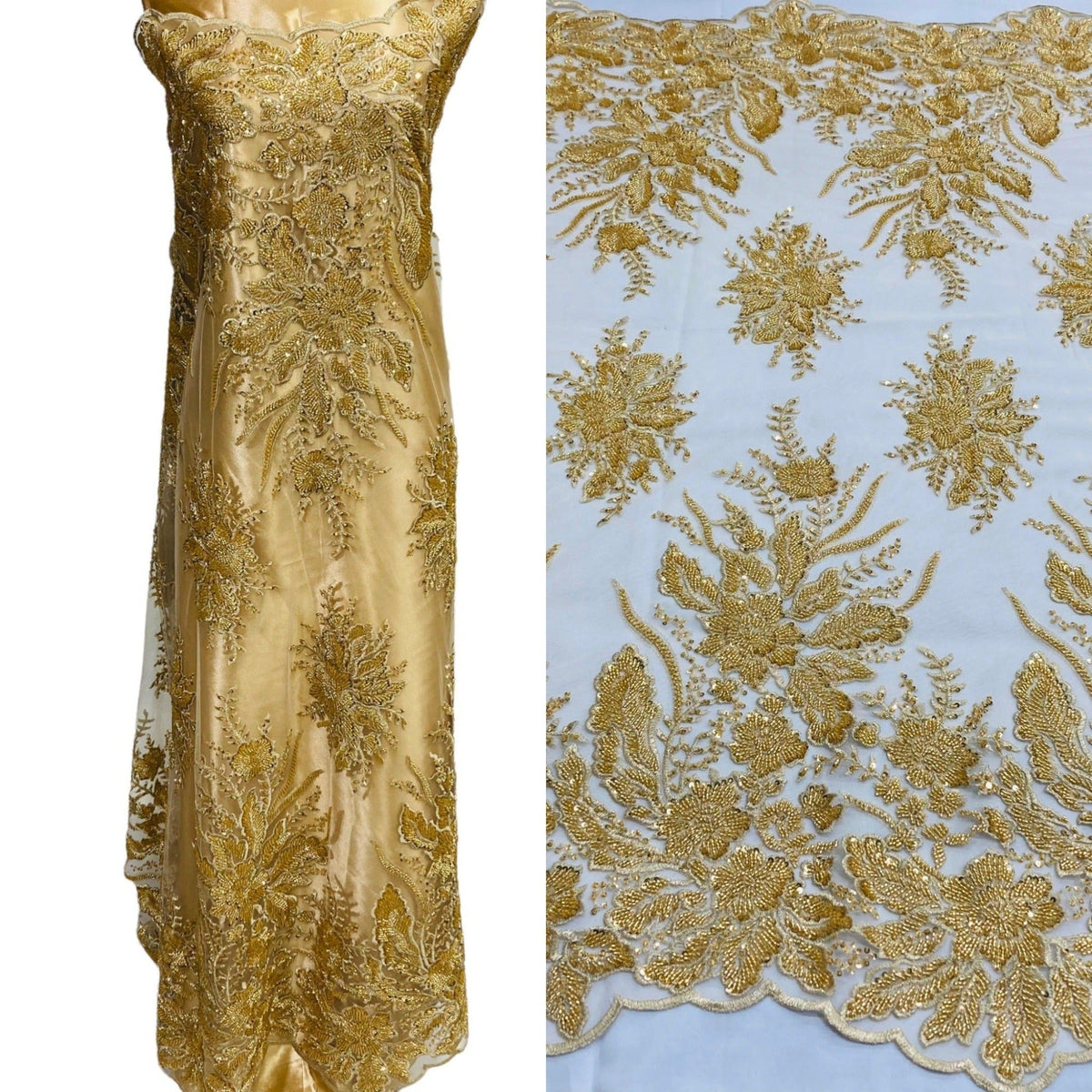 Lace Net Material Beaded Lace Fabric Embroidered on 100% Polyester Net Mesh | Lace USA