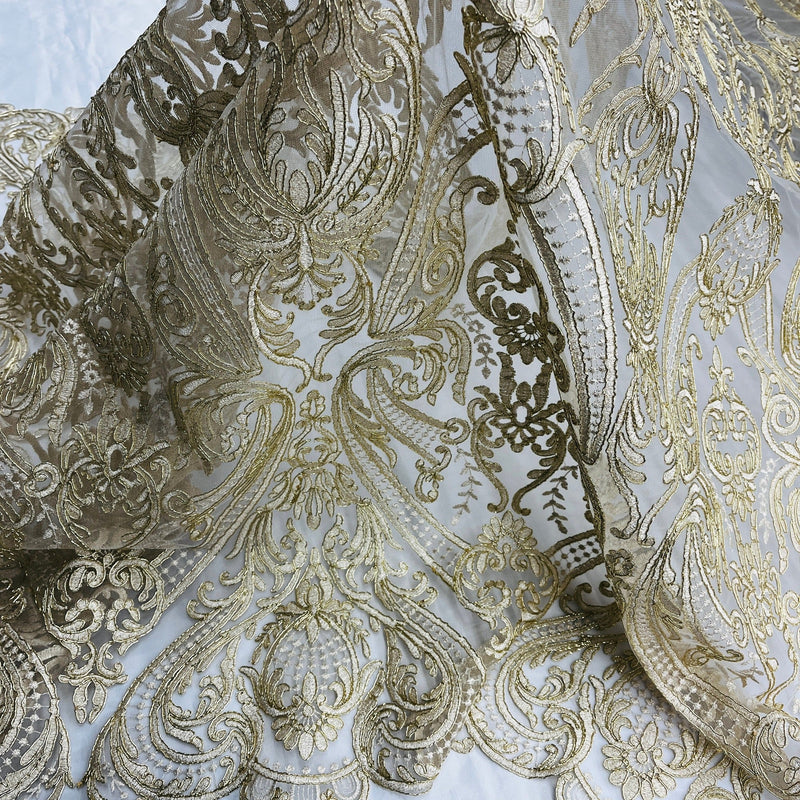 Corded Bridal Lace Fabric Embroidered on 100% Polyester Net Mesh | Spandex Palace- 97086W