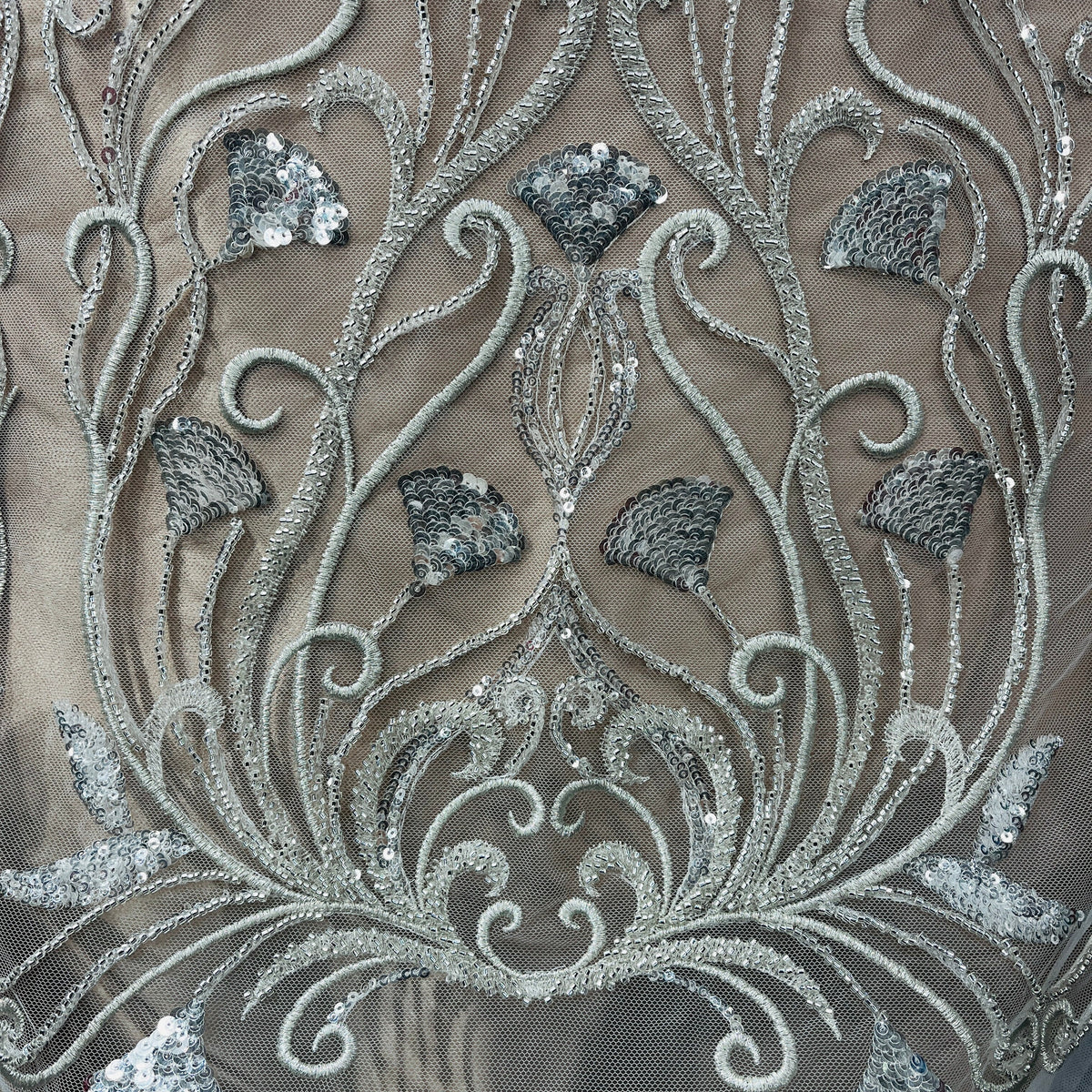 Beaded Lace Fabric Embroidered on 100% Polyester Net Mesh | Lace USA - GD-217064