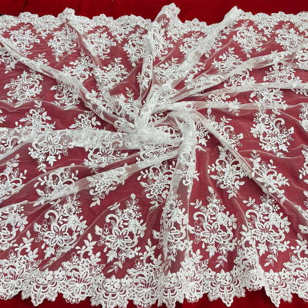 Corded Bridal Lace Fabric Embroidered on 100% Polyester Net Mesh | Lace USA - 96983W