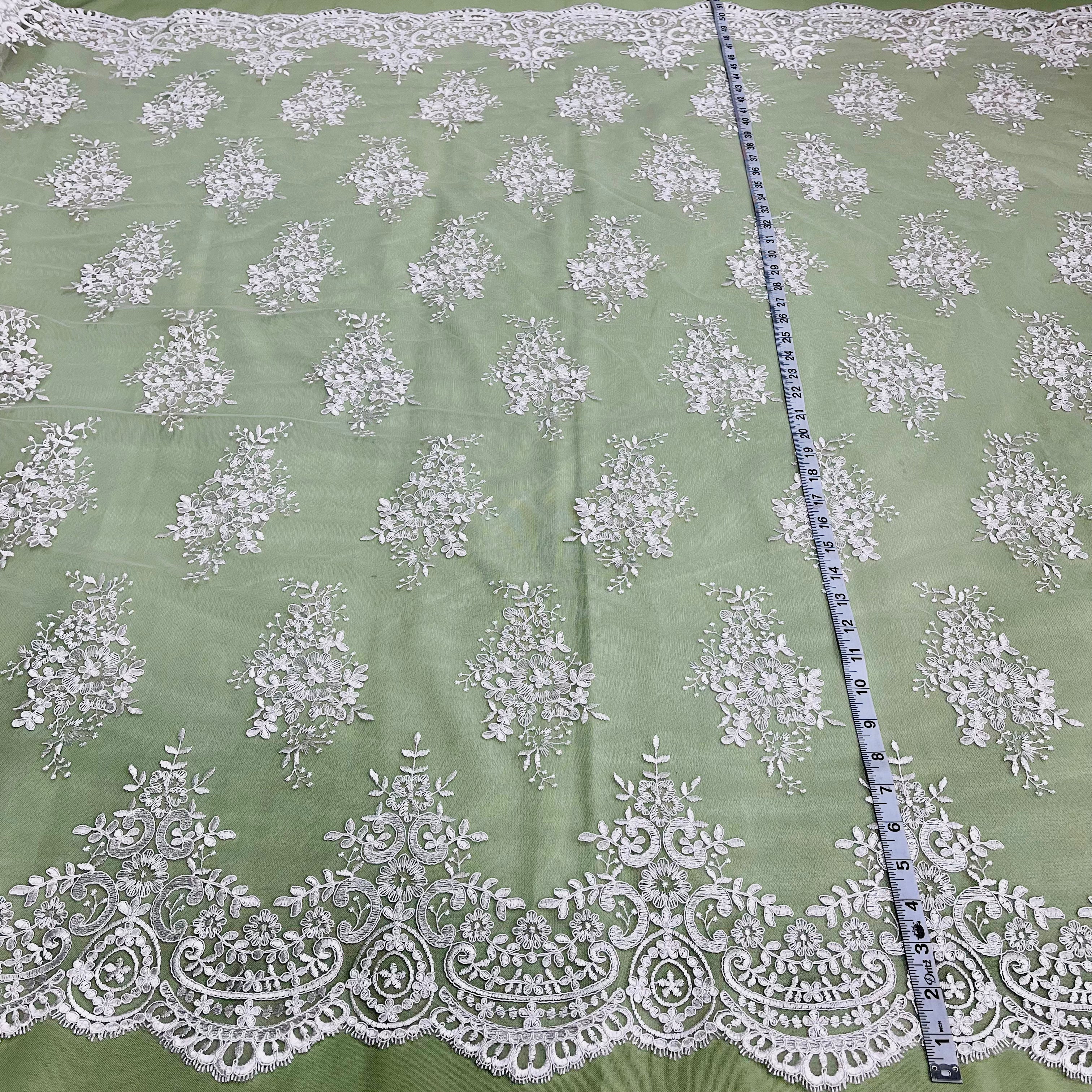 Corded Bridal Lace Fabric Embroidered on 100% Polyester Net Mesh | Lace USA - 97019W