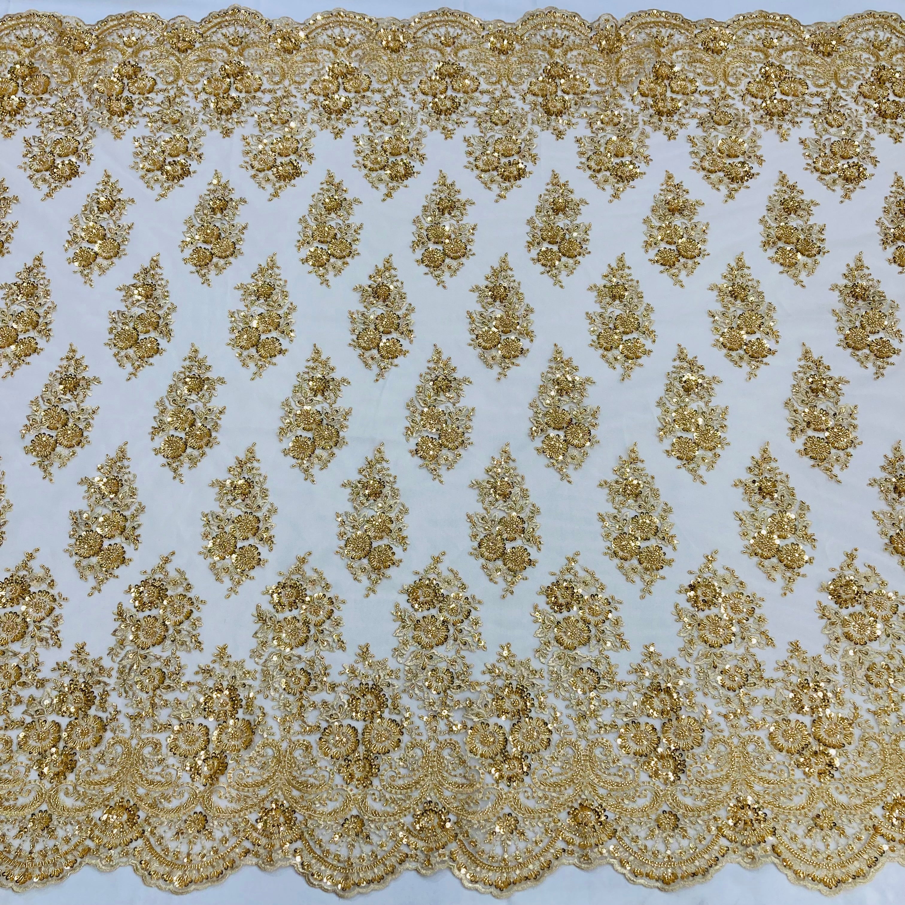 Beaded Lace Fabric Embroidered on 100% Polyester Net Mesh | Lace USA - GD-832