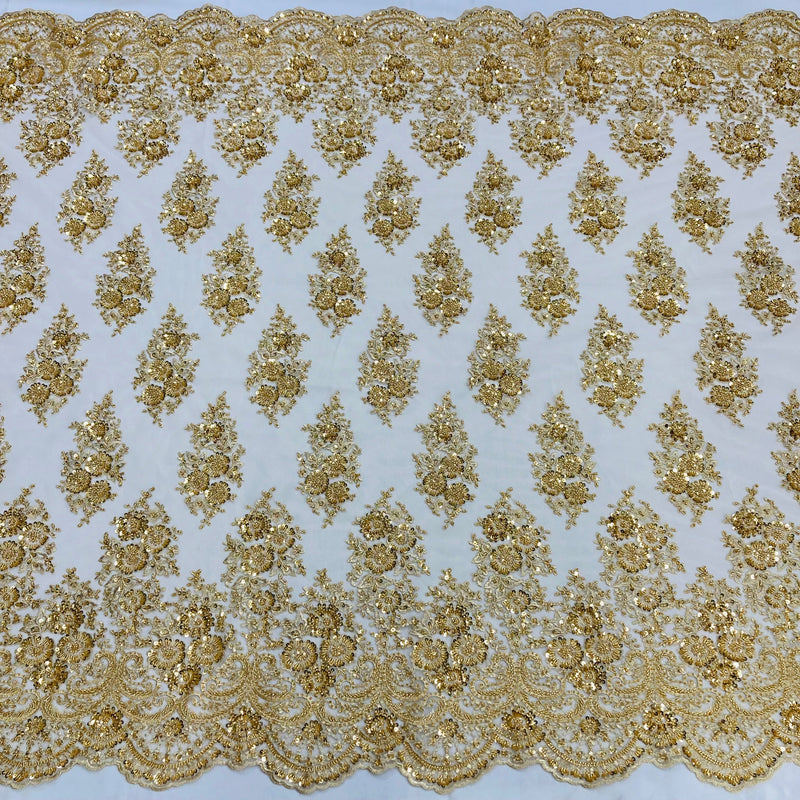 Beaded Lace Fabric Embroidered on 100% Polyester Net Mesh | Lace USA - GD-832