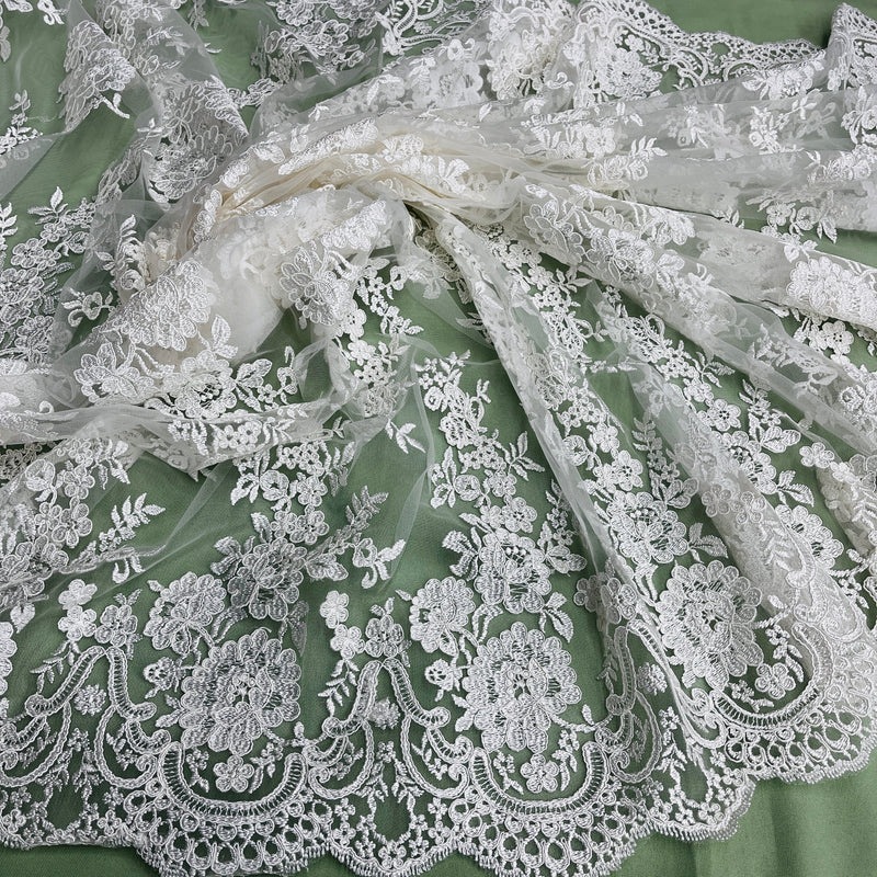 Corded Bridal Lace Fabric Embroidered on 100% Polyester Net Mesh | Lace USA - 96989W