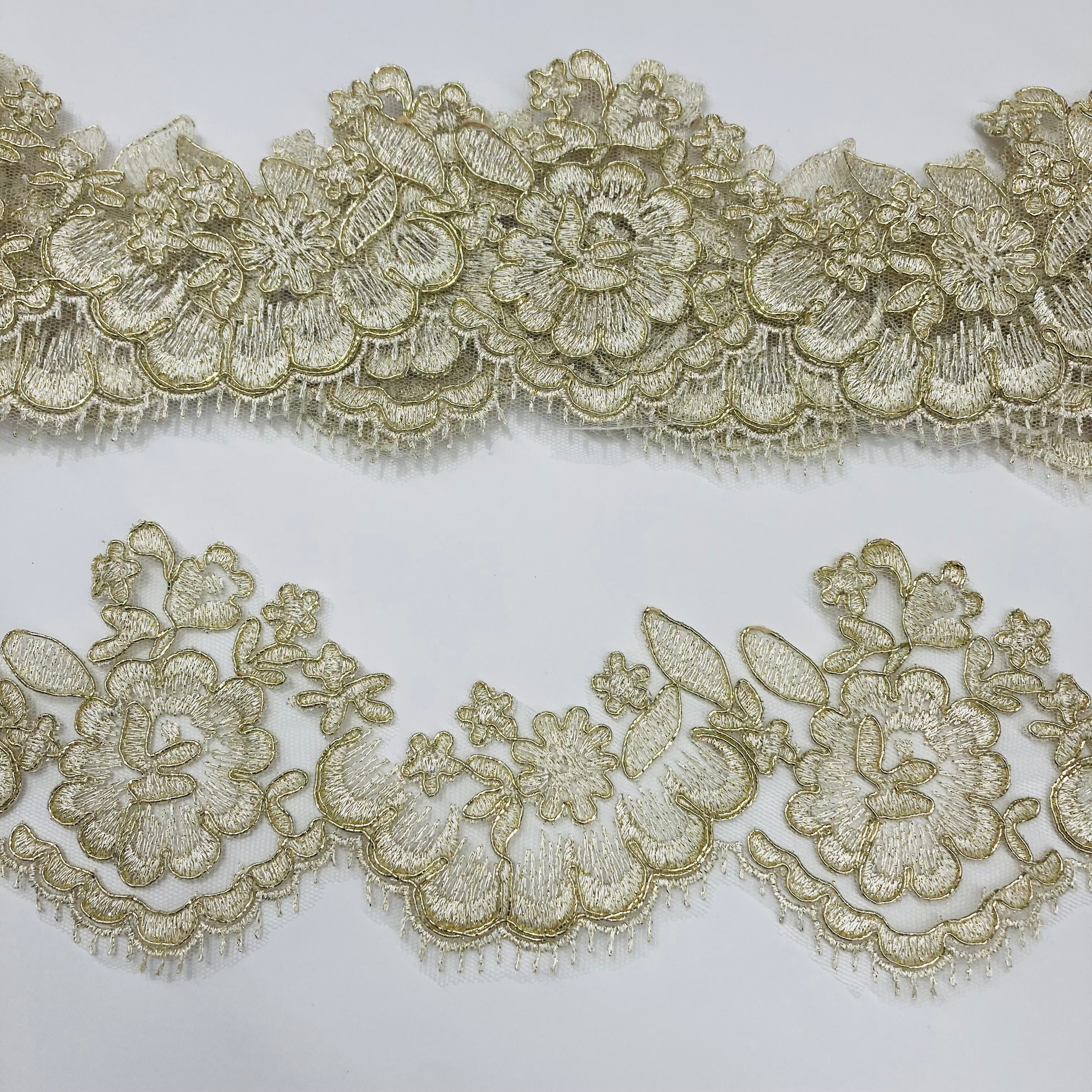 Corded Lace Trimming Embroidered on 100% Polyester Net Mesh | Lace USA - 95377W/1