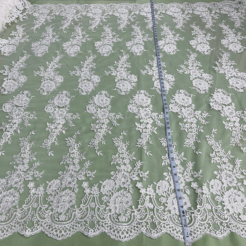 Corded Bridal Lace Fabric Embroidered on 100% Polyester Net Mesh | Lace USA - 96989W