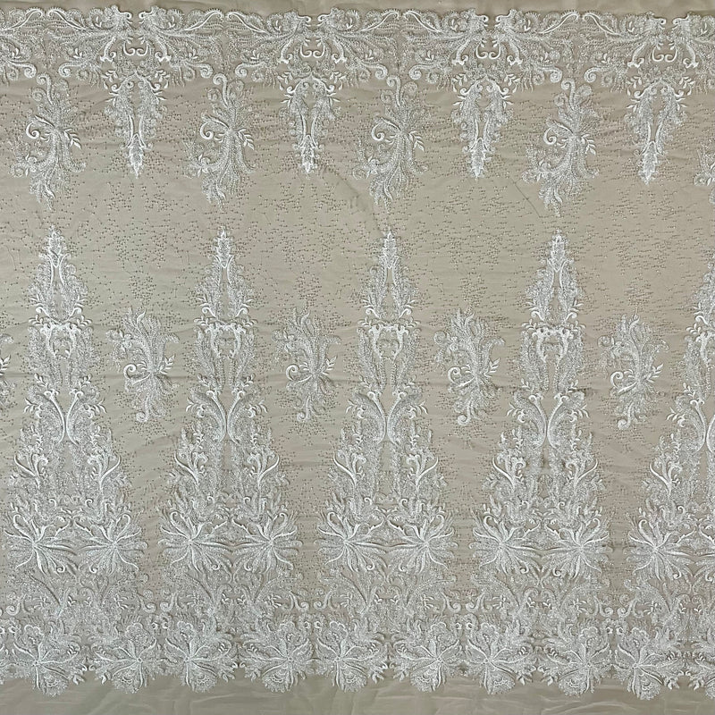 Beaded Lace Fabric Embroidered With Fuzzy Thread on 100% Polyester Net Mesh | Lace USA - GD-12264