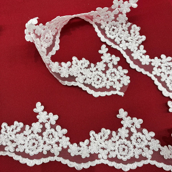 Corded Lace Trimming Embroidered on 100% Polyester Net Mesh | Lace USA - 97121W