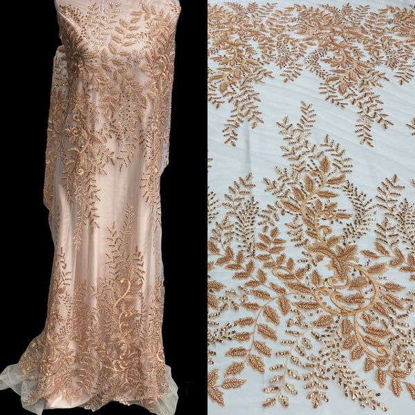 Beaded & Sequined Lace Fabric Embroidered on 100% Polyester Net Mesh | Lace USA - GD-67216