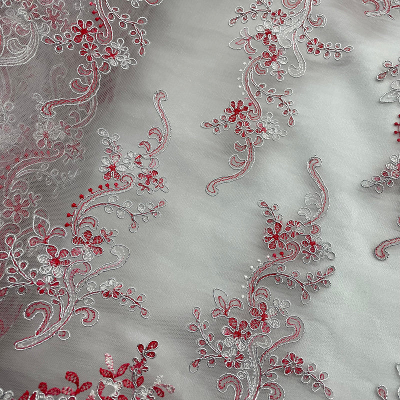 Corded Bridal Lace Fabric Embroidered on 100% Polyester Net Mesh | Lace USA - 97199W