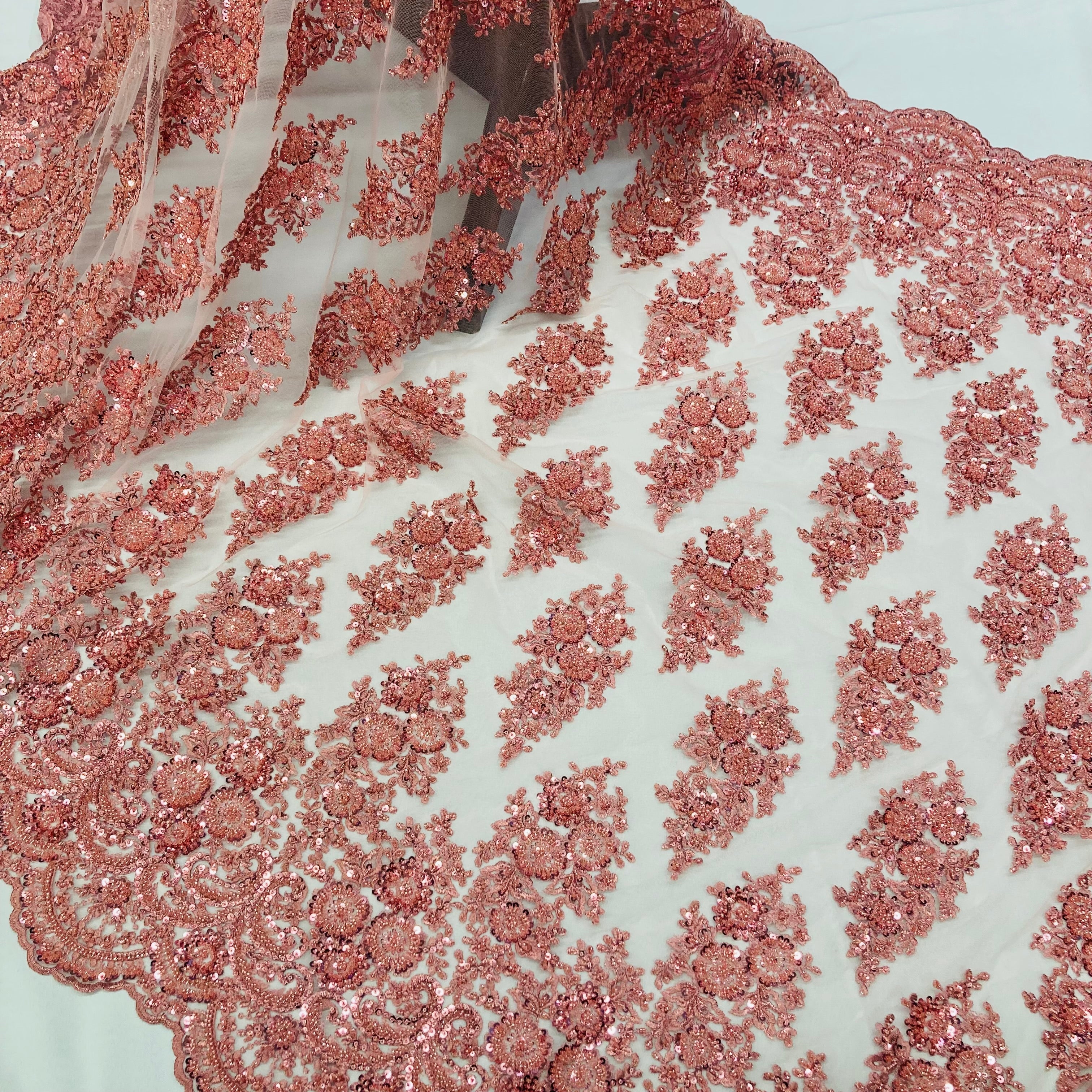 Beaded Lace Fabric Embroidered on 100% Polyester Net Mesh | Lace USA - GD-832