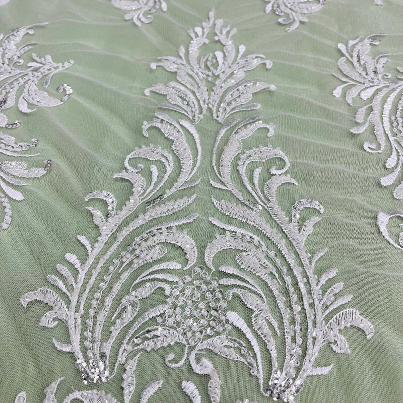 Beaded Lace Fabric Embroidered on 100% Polyester Net Mesh | Lace USA - GD-13267